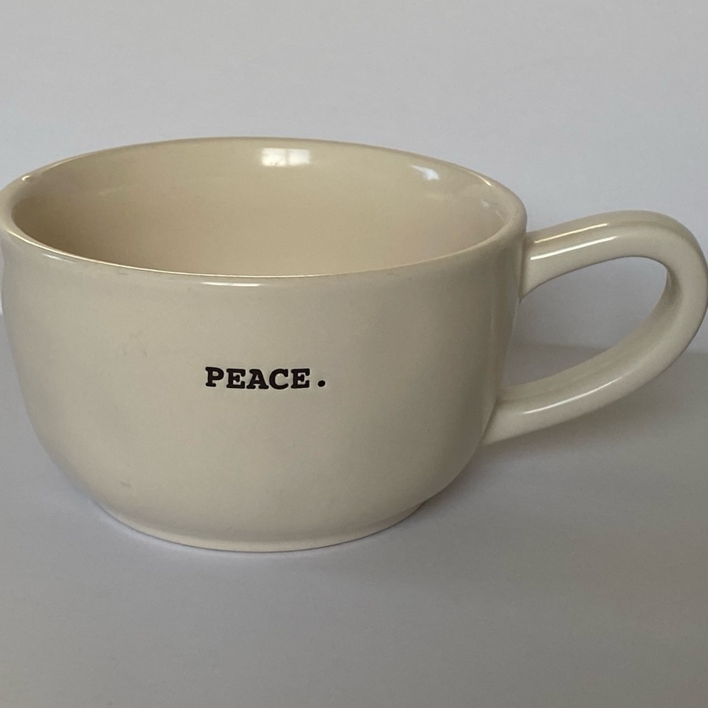RARE Magenta Cafe au Lait Cappuccino Mug Peace Typewriter Cup HTF EUC Ceramic